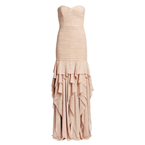 HALSTON HERITAGE Sweetheart Strapless Ruffle Metallic Dress NEW - Picture 3 of 13